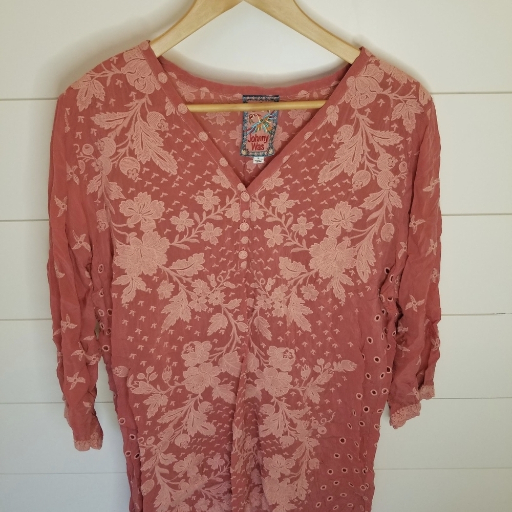 Johnny Was Floral Embroidered Blouse